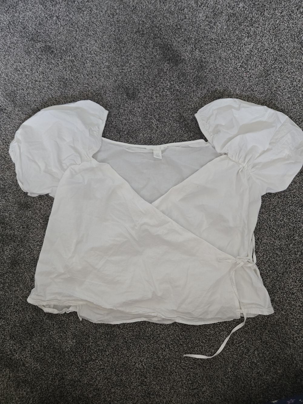 H&M White Puff Sleeve Wrap Blouse